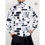 chemise excentrique  avec imprimé fantaisie géometrique rectangulaire noir et blanche pour homme