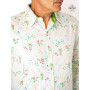 chemise grise imprimée bouquet de fleurs revers de col vert