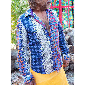 Chemise fantaisie blanche imprimé triangle bleu et orange