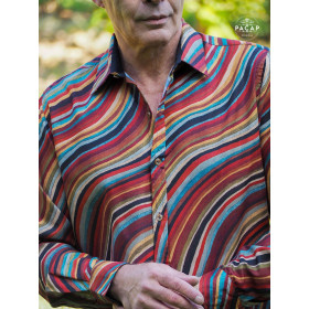 Chemise Marron Rayée Pour Homme Motif Ethnique Peruvien - VINICUNCA