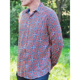 chemise rouge originale pour homme motif indien perse, impression pochoir block print