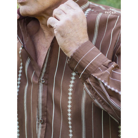 Chemise Marron Motif Ethnique Africain en Rayonne - CACAO