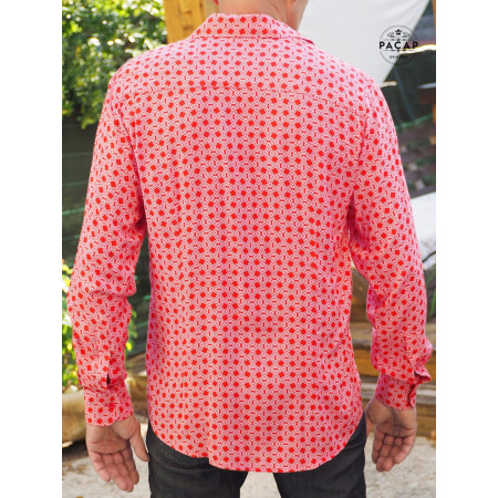 chemise en viscose rouge imprimé géometrique carreaux losange, chemise fantaisie, chemise originale