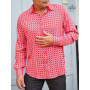 chemise rouge pour homme imprimé geometrique en viscose, taille ajustée, manches longues, motif carreaux losanges