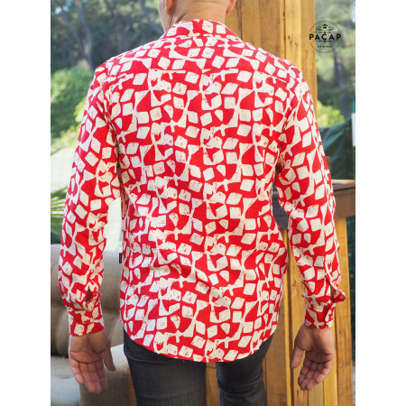 chemise fantaisie rouge et blanche, chemise originale rouge, chemise décontractée, chemise rouge pour homme
