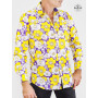 chemise hawaienne violette imprimé de leurs jaune et blanche en coton fin couleur pourpre bouton transparent brillant nacré
