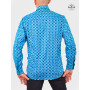 chemise bleue pour homme coton imprimé arabesque vitrail fenetre tartan bleu, manches longues, chemise atypique