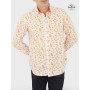 chemise formelle apois bleue et orange en voile de coton imprimé col et poignet a revers manche longues