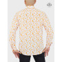 chemise blanche coupe ajustée tissu fin voile de coton imprimé à pois orange et bleue pour homme