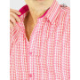 chemise blanche imprimée triangle rose et rouge homme a bouton rose et revers de col et poignets boutonnés