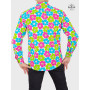 chemise homme en coton imprimé motif florale rose vert et bleue manche longue tailel ajustée col italien
