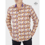 chemise originale imprimée abstrait orange pour homme manche longue en coton style vintage et rétro