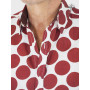 chemise formelle blanche a gros pois rouge col point itlaien a revers bouton coloré nacré en voile de coton