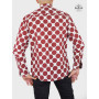 chemise imprimée motif gros pois rouge sur coton blanc manche longue coupe cintrée manche boutonnée