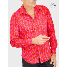 chemise originale rouge et rose imprimé a carreaux fantaisie revers coloré manche longue homme