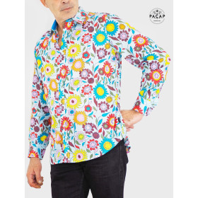 chemise Hippie groovy loud imprimé fleurs rétro vintage psychedelique multicolore flower power