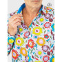 chemise hippie pour homme imprimé colorée a fleurs jaune orange rouge violet rose motif rétro vintage