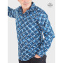 chemise fantaisie bleue imprimée en coton motif abstrait a pois blanc et tache bleu clair