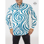 chemise blanche ondulation verte psychédélique, chemise originale fantaisie manche longue