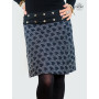 jupe noire à pois blanc, jupe chic, jupe fendue, jupe droite, jupe grande taille, jupe boutonnée, jupe portefeuille