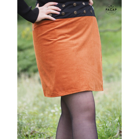 jupe ORANGE MOURTARDE UNICOLORE pour femme coupe droite portefeuille taille unique