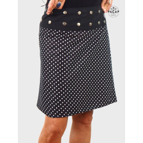 Jupe Fendue Noire et Blanche Grande Taille à Rayures et Pois – HALIA