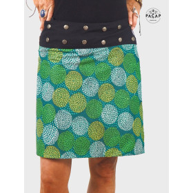 jupe verte a pois pour femme enceinte, grande taille ceinture bouton