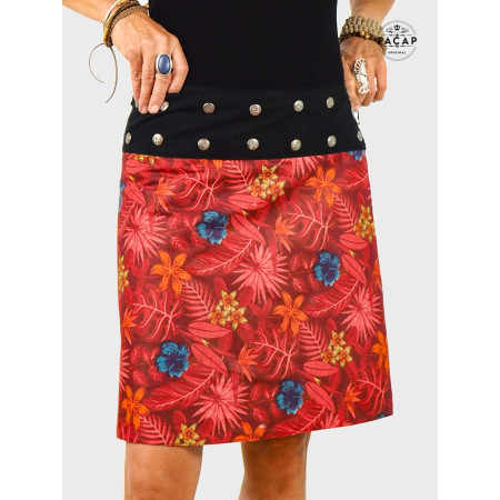 Jupe Wrap Rouge Ethnique Femme Reversible Femme Ronde - MABINI XL+