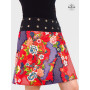 jupe grande taille rouge a fleurs, style kimono japonais ceinture noire bouton pression, jupe portefeuille