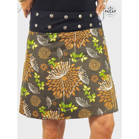 Jupe Bohème Marron Enveloppante à Fleurs Femme Ronde - NACABE