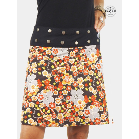 Jupe Enveloppante Grossesses Orange Imprimé Fleuri Taille Haute - GALI XL+