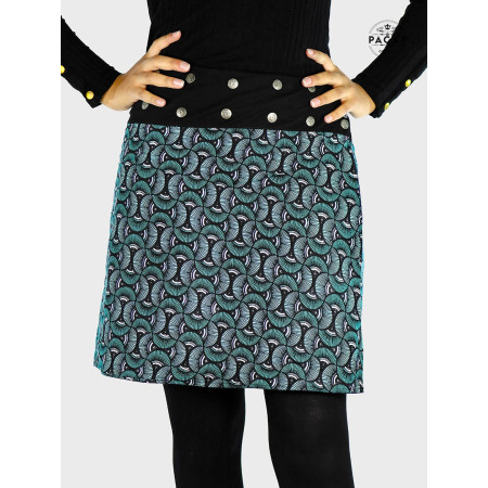 jupe verte grande taille, jupe été femme ronde, jupe taille unique femme enceinte, jupe imprimé géométrique