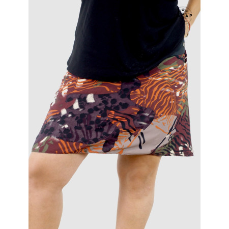Jupe Noire Viscose Femme Ronde motif Camouflage Réversible - CHAN XL+