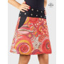 jupe imprimé azteque rouge ethnique africain tribal aborigène coton poche coupe évasée ceinture bouton pression