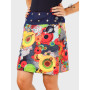 jupe trapèze multicolore motif vintage rétrop ceinture jean boutonnée coupe fendu reversible
