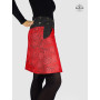 jupe portefeulle rouge imprimé floral reversible ceinture en jean noir avec poche longueur genoux
