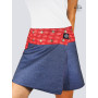 jupe trapeze en jean fendue avec poche ceinture rouge imprimé ethnique avec etiquette logo pacap