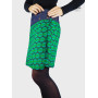 jupe trapèze verte, jupe portefeuille imprimée, jupe femme à motif, jupe fendue ceinture en jean