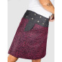 jupe noire à pois rouge en jean reversible, jupe asymetrique, jupe à poche, jupe boutonnée, jupe portefeuille