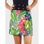 jupe grande taille verte imprimé tropical floral multicolore en viscose ceinture noire boutonnée