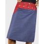 jupe longue en jean bleue femme ronde enceinte ajustable avec poche ceinture rouge imprimé fleurs