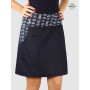 jupe en jean unicolore noir avec poche et ceinture large imprimée kimono japonais eventail avec bouton pression
