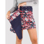 jupe réversible pour femme ronde , coupe wrap ventre plat mi cuisse mini jupe imprimé liberty fleurs rouge