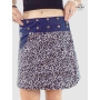 mini jupe imprimé coton noir et blanc liane, ronce, ceinture jean bouton poussoir, poche, fendu, réversible