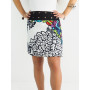 jupe genoux blanche imprimé ethnique tribal africain azteque noir et multicolore coupe portefeuille droite  bouton pression
