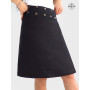 Jupe longue noire unicolore monochrome coupe évasée fendue, ceinture noire boutonnée coupe portefeuille enveloppante