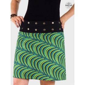 jupe femme verte à motif en coton imprimé petits pois petit points jupe originale fantaisie portefeuille reversible marque