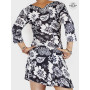 robe courte évasée, robe noire a fleurs blanche, robe col bateau, robe jupe bouffante, robe noir, robe moulante, robe élastique