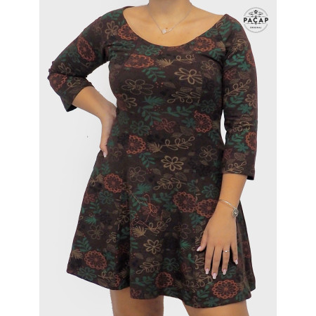 Mini-Robe Évasée Plissée Manches 3/4 Multi-Taille Femme - DOMBY