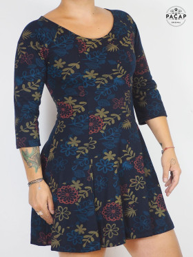 Mini-Robe Évasée Plissée Manches 3/4 Multi-Taille Femme - DOMBY